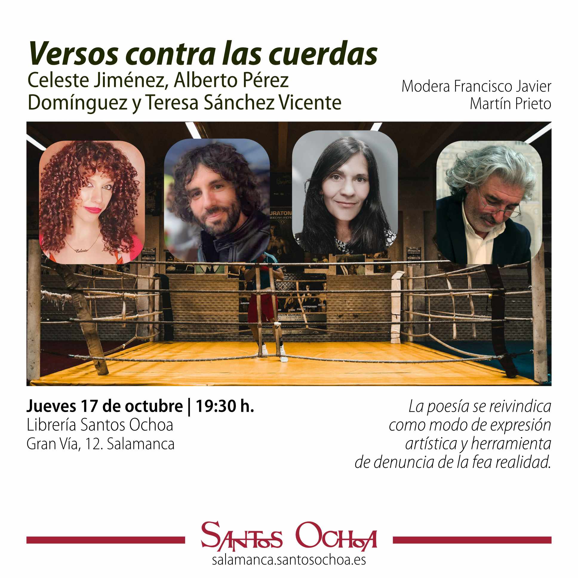 Encuentro poético "Versos contra las cuerdas". Celeste Jiménez, Alberto Pérez Domínguez y Teresa Sánchez Vicente